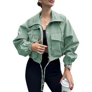 〽️Women's Green Tankaneo Cropped Zip Up Lightweight Oversized Anorak Jacket